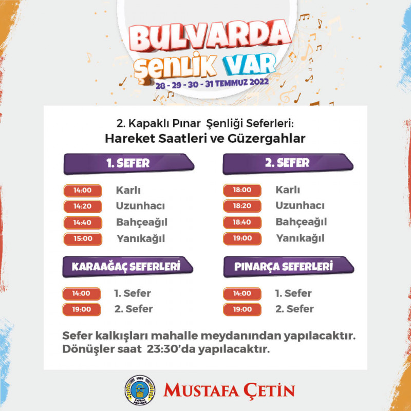 2.KAPAKLI PINAR ŞENLİĞİ  SERVİS GÜZERGAH VE SAATLERİ