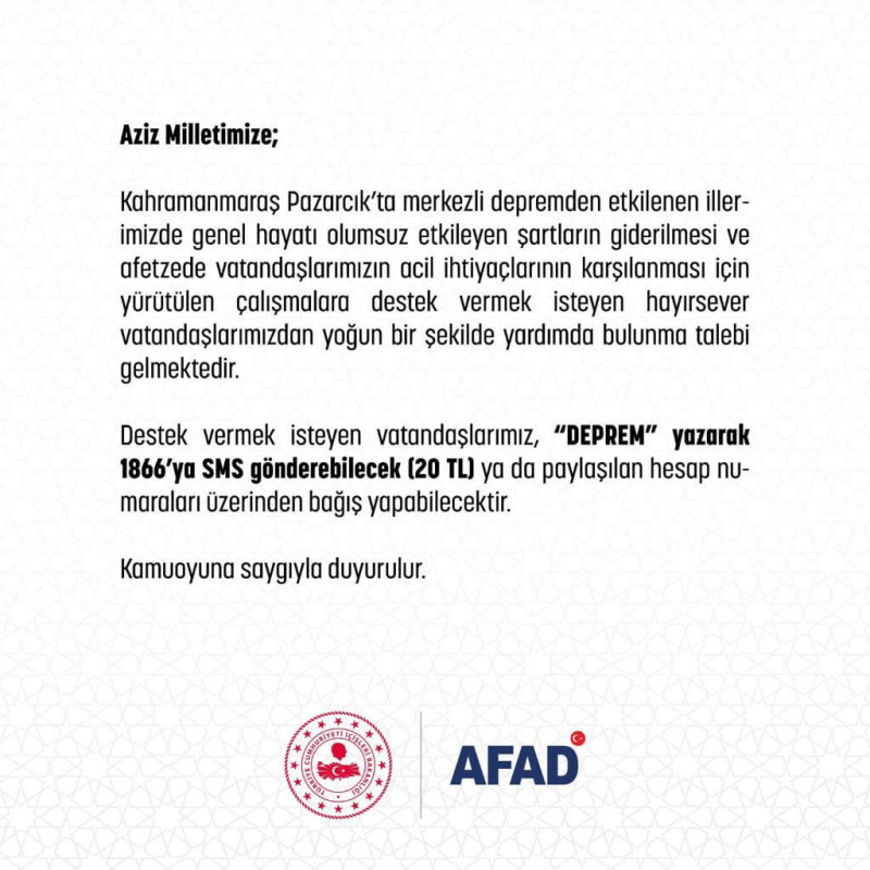 AFAD DUYURU
