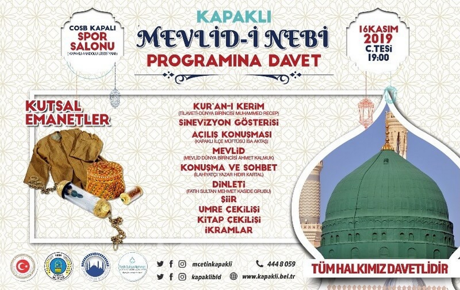 Kapaklı'da Mevlid-i Nebi Programı Düzenlenecek