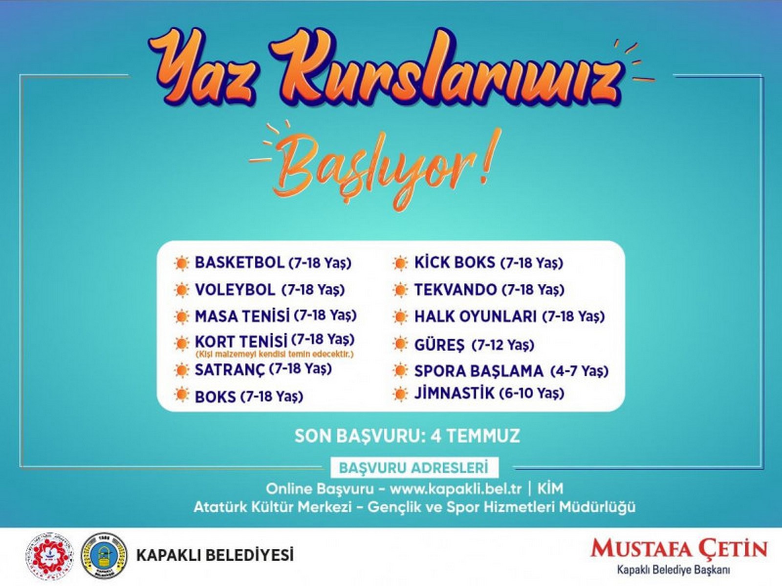 Yaz Kurslarımız Başlıyor